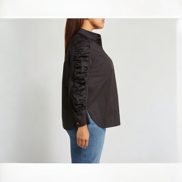 Harshman Juliana White Cotton Ruched Sleeve Shirt 2X NWT - Picture 3 of 5